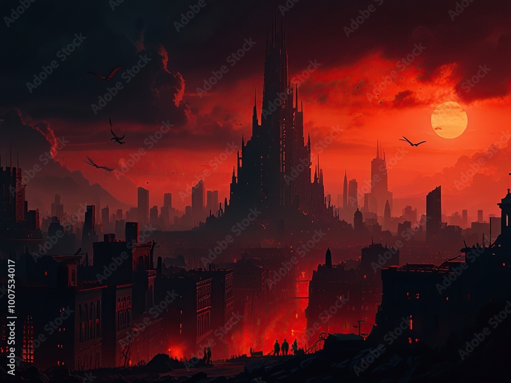 Naklejka premium sunset over the city