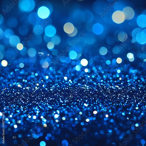 Abstract blue bokeh background with shimmering glitter.