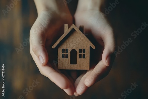 Hands Holding a Wooden Model House