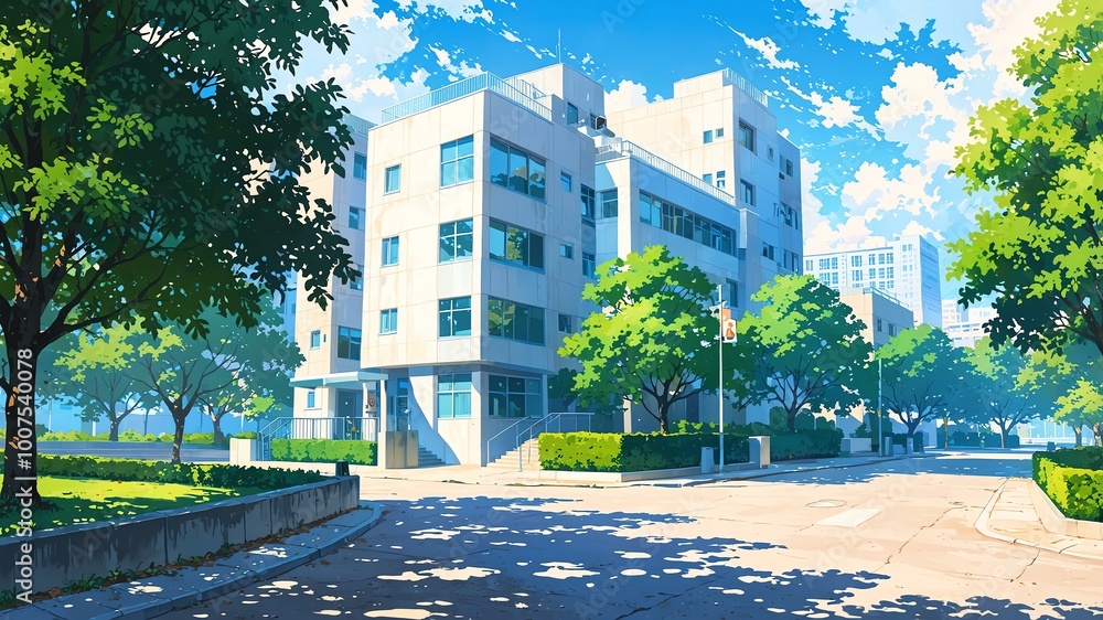 Fototapeta premium city park exterior anime high-quality image and aesthetic background