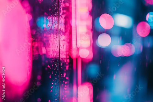 Futuristic cityscape blurred neon lights creating a stunning bokeh background effect