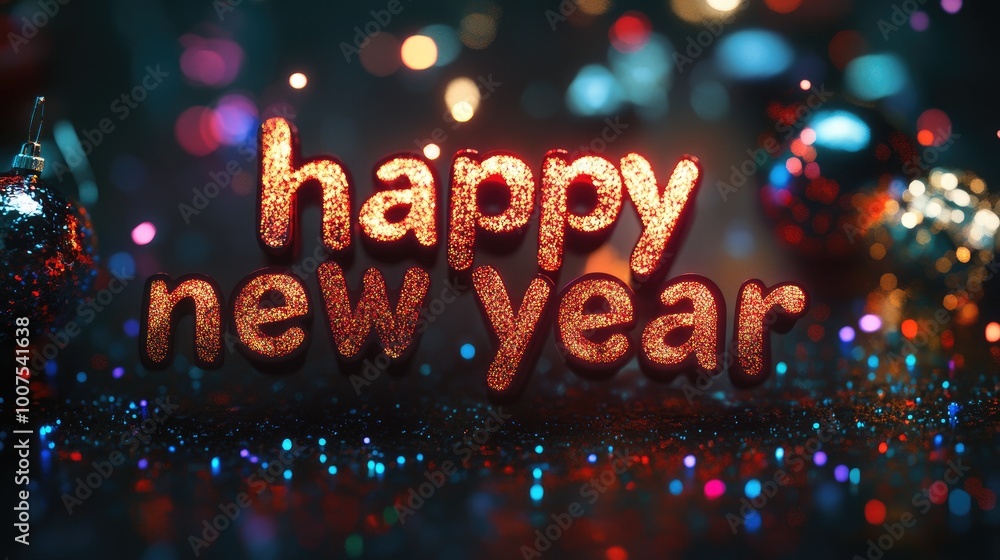 Happy New Year Glitter Greeting with Festive Lights Happy New Year Glitter Greeting with Festive Lights