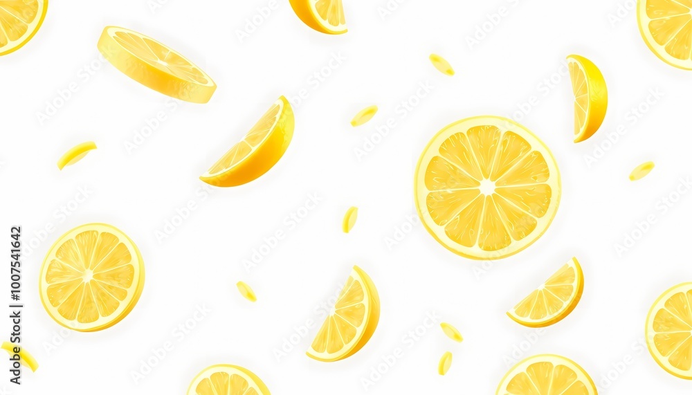 Illustration of Floating Lemon Slices in Mid-Air, Highlighting Freshness and Vibrancy Illustration of Floating Lemon Slices in Mid-Air, Highlighting Freshness and Vibrancy