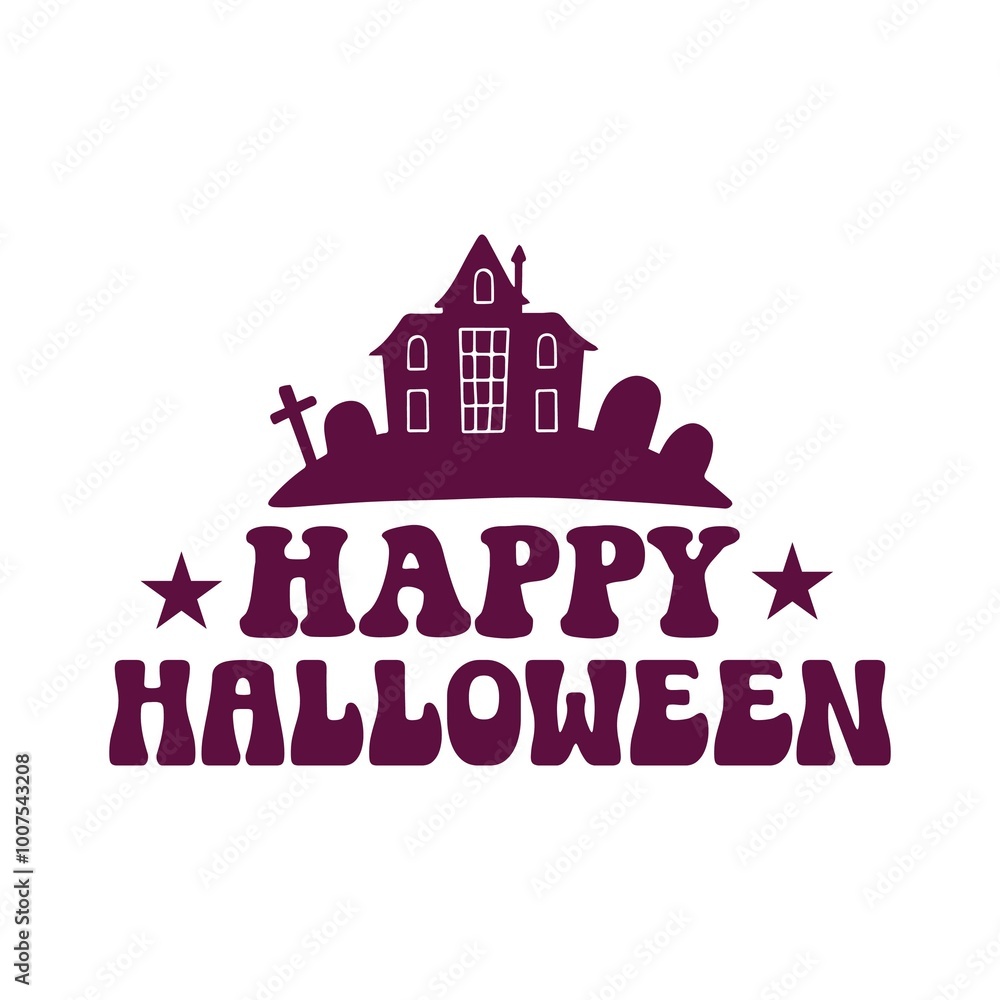 Fototapeta premium Halloween typography design on plain white transparent isolated background for card, shirt, hoodie, sweatshirt, apparel, card, tag, mug, icon, poster or badge, Happy Halloween