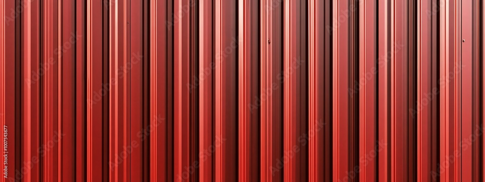Red corrugated sheet metal. Roof texture background. Steel wall pattern. Container made of iron panels. Ribbed fence for the house used in construction. Red corrugated sheet metal. Roof texture background. Steel wall pattern. Container made of iron panels. Ribbed fence for the house used in construction.