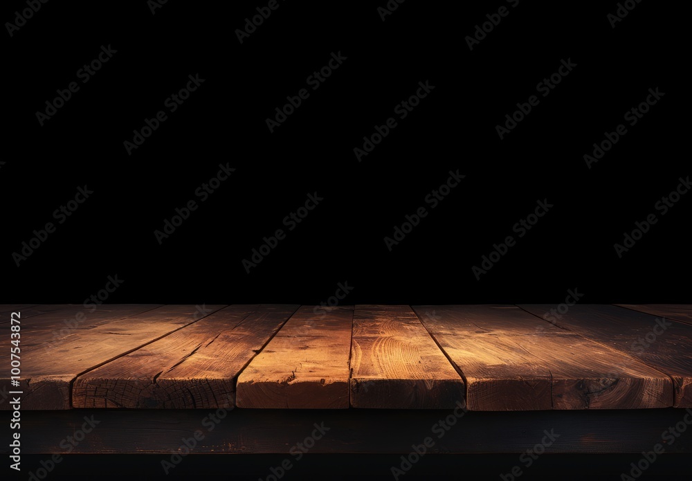 Old Wooden Table with Blurred Concrete Wall in Dark Room Background Old Wooden Table with Blurred Concrete Wall in Dark Room Background