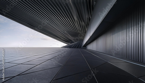 Abstract of concrete interior space with sun light cast the shadow on the wall and floor,Geometric design,Perspective of brutalism architecture,3d rendering
