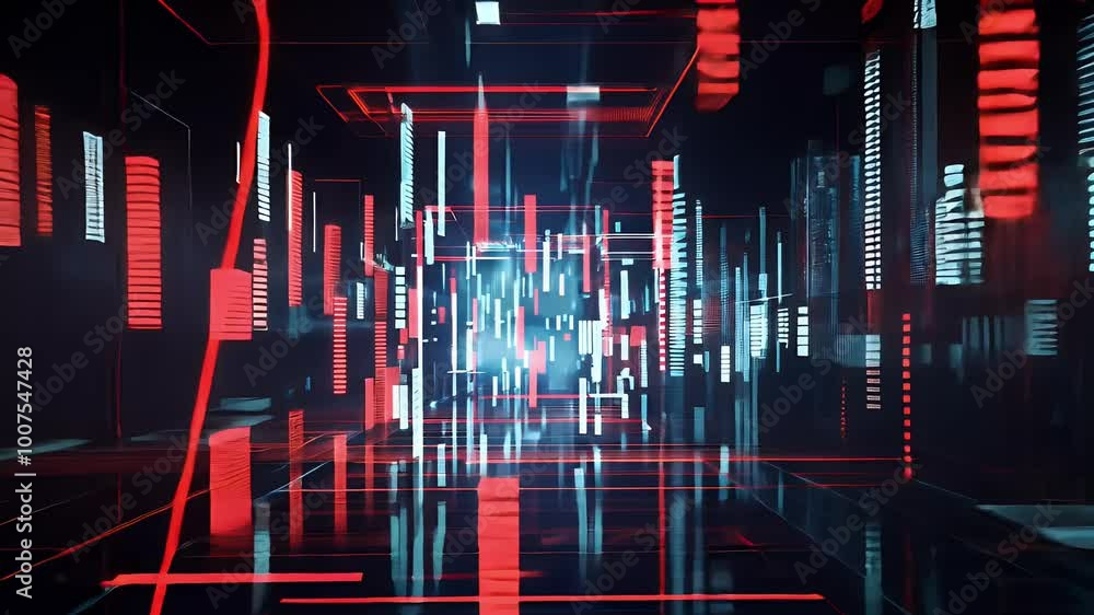 Abstract futuristic background with lines and digital patterns in red ...