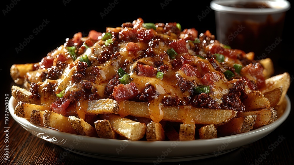 Delicious Loaded Fries with Cheese and Bacon Toppings Delicious Loaded Fries with Cheese and Bacon Toppings