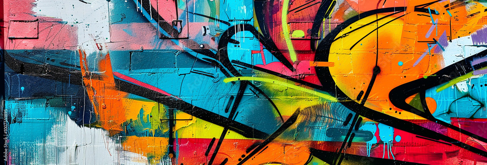 Fototapeta premium The energetic and vibrant abstract street art mural with bold colors dynamic composition