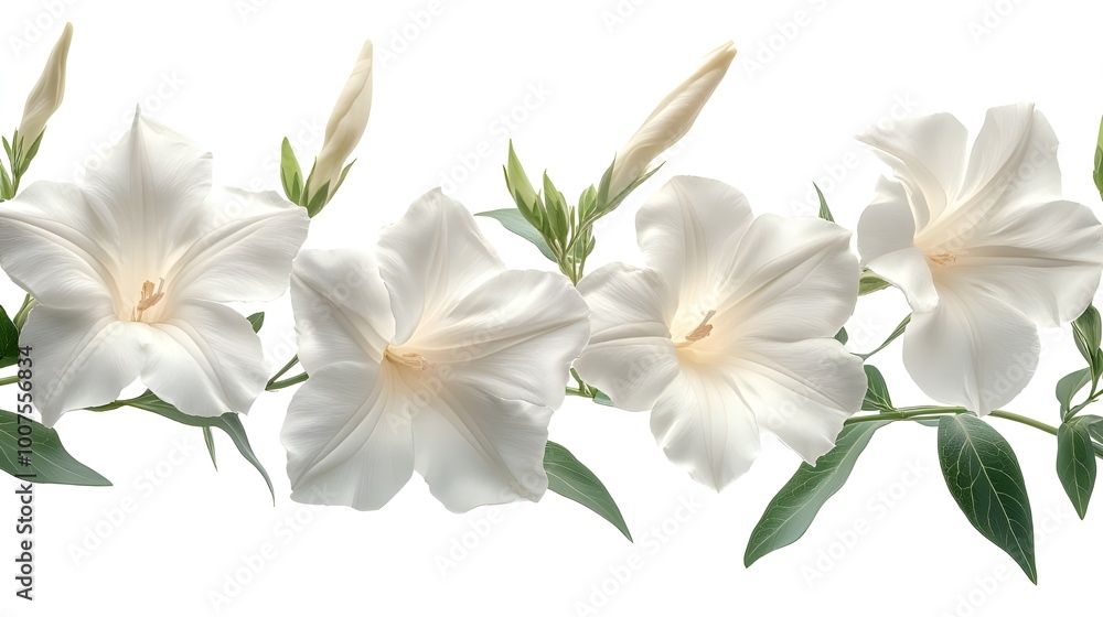 a group of white flowers with green leaves
a group of white flowers with green leaves