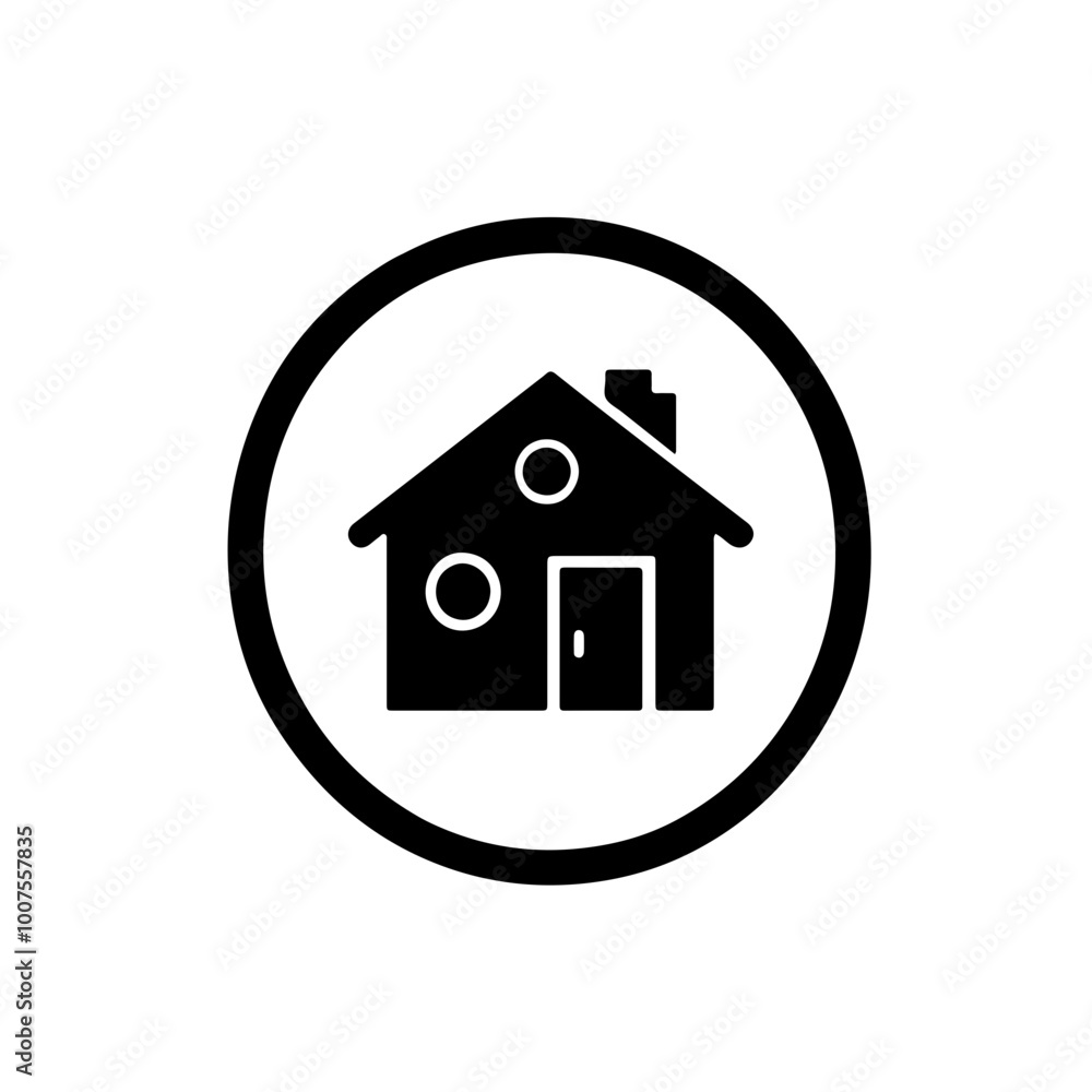 Minimalist black and white vector of a house in a circle. Ideal for real estate, home services, and construction logos. Minimalist black and white vector of a house in a circle. Ideal for real estate, home services, and construction logos.