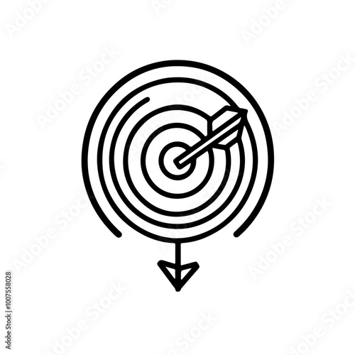 Simple vector icon of a target with an arrow hitting the bullseye, symbolizing accuracy, goals, and success.