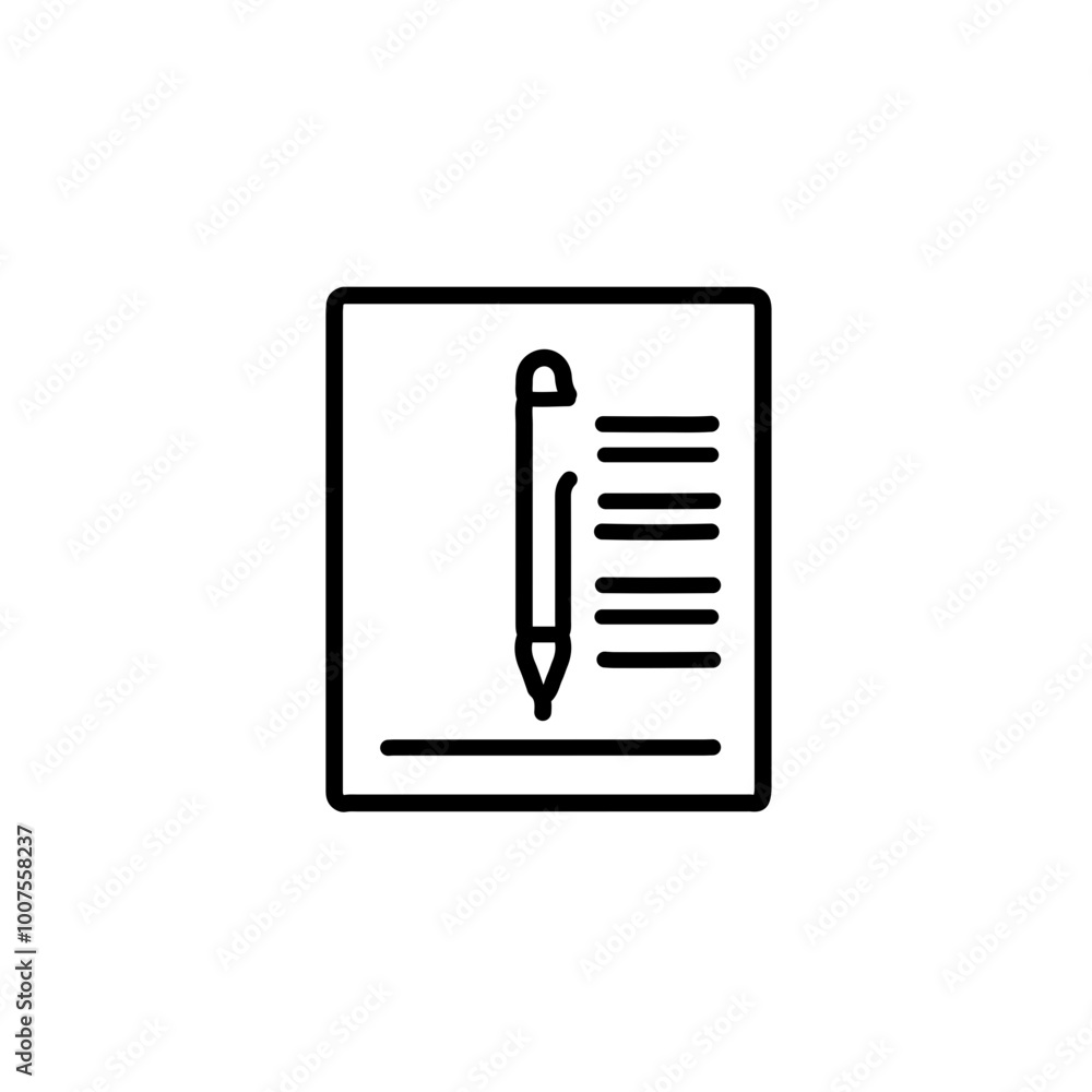 Minimal vector icon of a document and pen, symbolizing writing, documentation, or agreements. Perfect for business, contracts, or education-related designs. Minimal vector icon of a document and pen, symbolizing writing, documentation, or agreements. Perfect for business, contracts, or education-related designs.