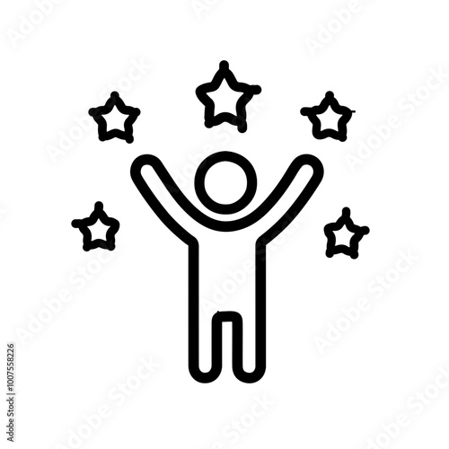 A minimalist vector icon of a person with stars above their head, symbolizing success, achievement, and celebration. Ideal for personal development and business branding.