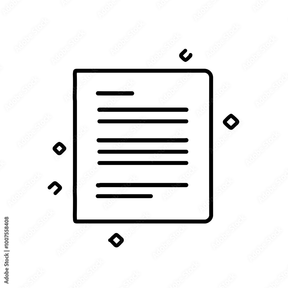 Minimal vector icon of a document with lines, symbolizing text, writing, or documentation. Ideal for business, paperwork, or administrative designs. Minimal vector icon of a document with lines, symbolizing text, writing, or documentation. Ideal for business, paperwork, or administrative designs.