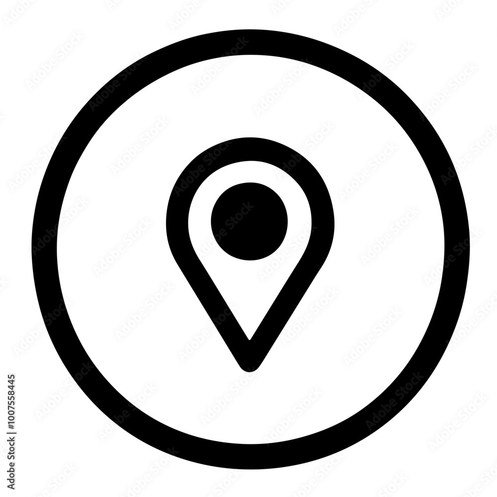 Black and white location pin vector icon, ideal for mapping apps, GPS services, and location-based technologies. Black and white location pin vector icon, ideal for mapping apps, GPS services, and location-based technologies.