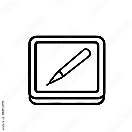 Vector icon of a digital drawing tablet with a pen, perfect for representing creative tools and digital illustration projects.