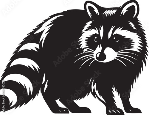 Black white  Raccoon silhouette vector art illustration