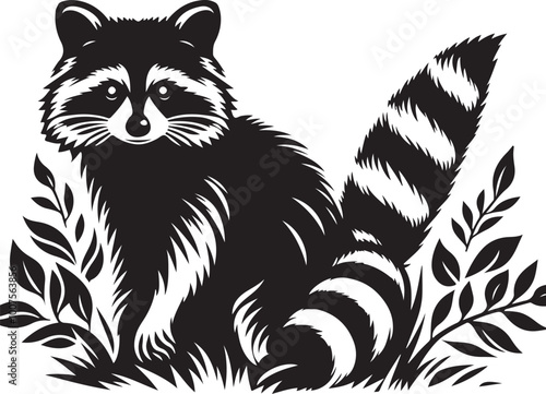 Black white  Raccoon silhouette vector art illustration