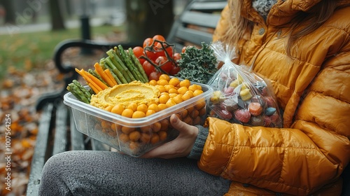 Fresh Vegetables and Healthy Snacks in Autumn Park