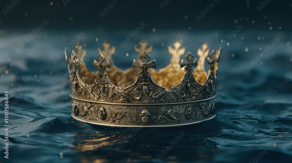 Golden Crown Floating on Water Surface Royalty Power Symbol of Authority Concept Imag Golden Crown Floating on Water Surface Royalty Power Symbol of Authority Concept Imag