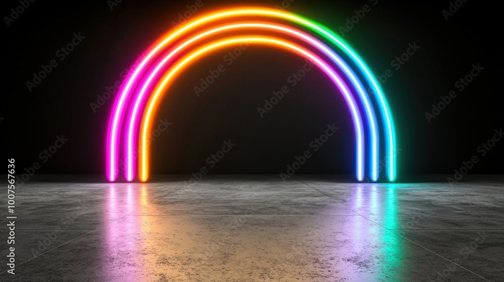 Obraz premium Glowing Neon Rainbow Archway on Concrete Floor Abstract Background
