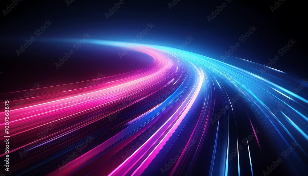 A vibrant display of neon light trails in blue and pink, set against a dark background, suggesting speed and motion. A vibrant display of neon light trails in blue and pink, set against a dark background, suggesting speed and motion.