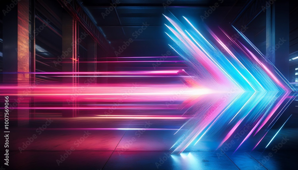 A vibrant, futuristic corridor illuminated with dynamic, neon blue and pink light streaks creating a sense of movement and energy. A vibrant, futuristic corridor illuminated with dynamic, neon blue and pink light streaks creating a sense of movement and energy.