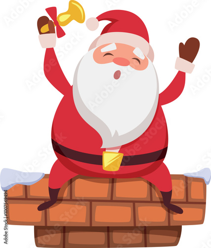 Santa sit on house roof chimney cartoon character