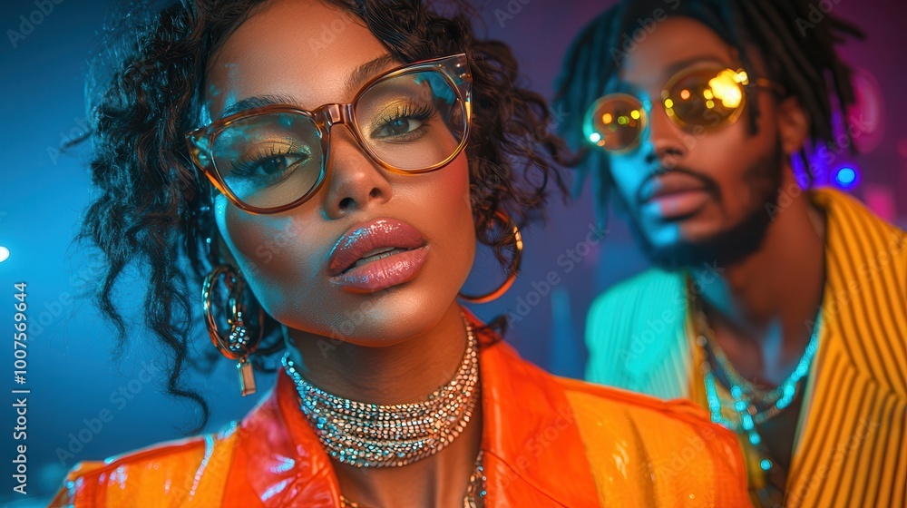 Obraz premium Stylish Young Adults with Bold Fashion and Accessories