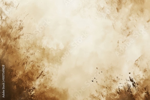 Hand painted beige wallpaper with watercolor light brown dust for an abstract autumn background