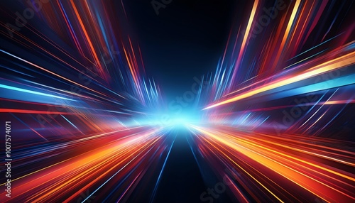 A vibrant abstract depiction of colorful light streaks radiating from a central point, conveying a sense of speed and motion.