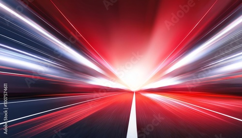A vibrant, abstract image showcasing streaks of light surging toward a bright focal point, suggesting speed and motion along a pathway.