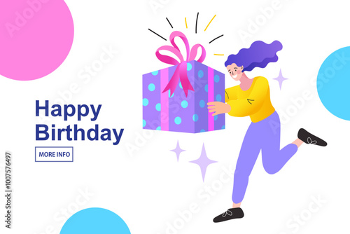 Gifts for Birthday,Valentine Day or Christmas New Year Holiday. Character feeling happy of receiving box with gift or online order delivered to home.