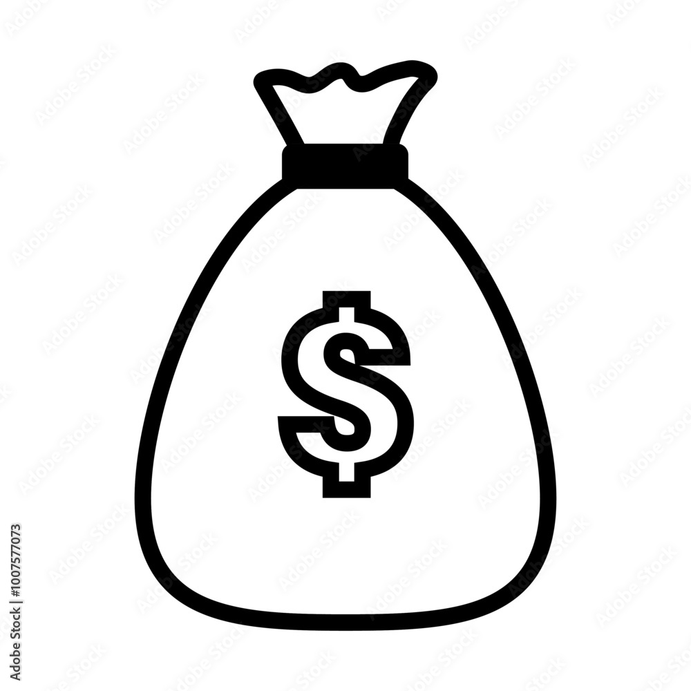 Money bag icon. Black and white sack. Dollar sign symbol. Vector image. Money bag icon. Black and white sack. Dollar sign symbol. Vector image.