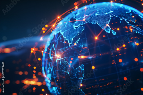 Accessing the world wide web via wireless satellite networks on smartphones. Cloud services connecting every corner of Earth. Explore holographic realms of abstract. copy space