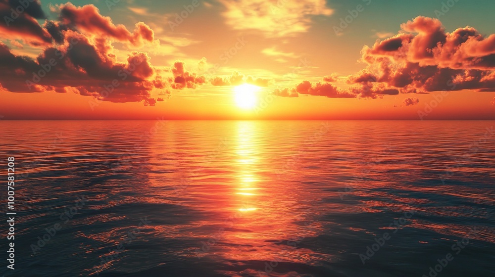 Obraz premium Vibrant Sunset Over Calm Water Surface