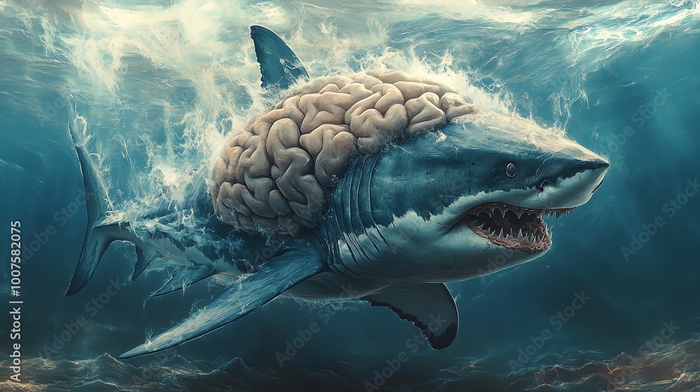 Artistic rendering of a shark brain with heightened sensory regions