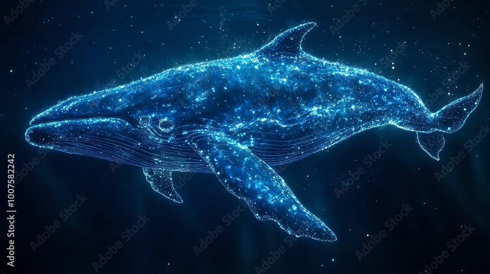 Brain of a whale with large areas glowing for communication, Whale Brain System, social interaction and vocalization concept Brain of a whale with large areas glowing for communication, Whale Brain System, social interaction and vocalization concept