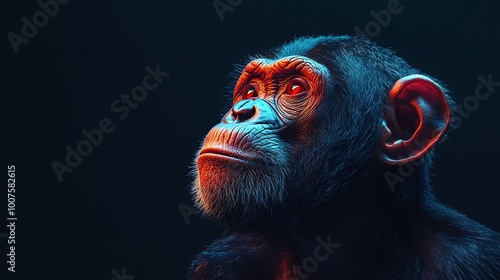 Detailed view of a primate s brain with emotional and social regions lit, Primate Cognition, social intelligence and behavior concept photo