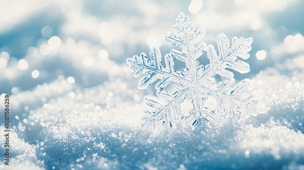 A Delicate Snowflake Resting on a Bed of Sparkling Snow A Delicate Snowflake Resting on a Bed of Sparkling Snow