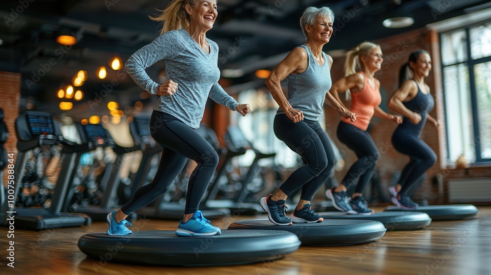 Naklejka premium Group Fitness Class with Energetic Women Exercising