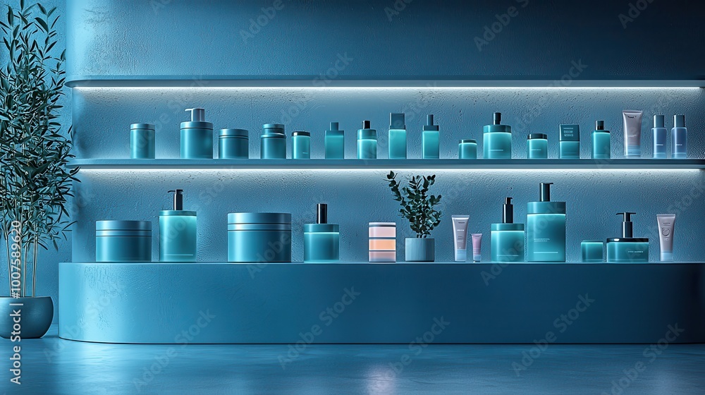 Modern Cosmetic Display in Blue Tones Modern Cosmetic Display in Blue Tones