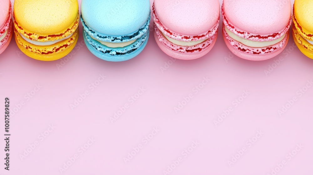 Colorful Macarons on Pink Background with Copy Space Colorful Macarons on Pink Background with Copy Space