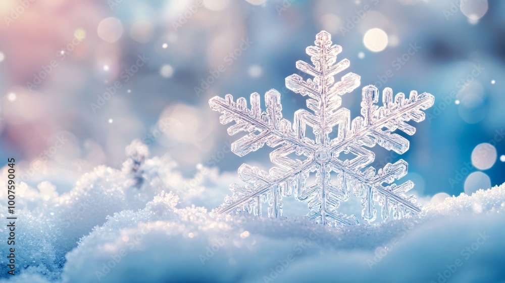 A Single Snowflake Resting on a Bed of Snow A Single Snowflake Resting on a Bed of Snow