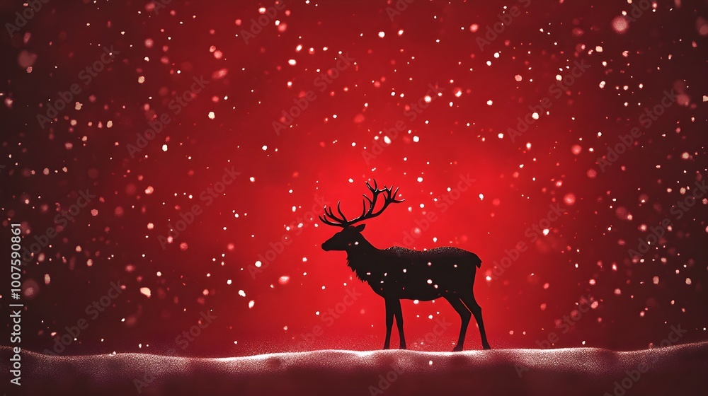 A 3D illustration of a black reindeer silhouette set against a red snow-covered background, evoking a dramatic and wintery holiday scene with contrasting elements A 3D illustration of a black reindeer silhouette set against a red snow-covered background, evoking a dramatic and wintery holiday scene with contrasting elements