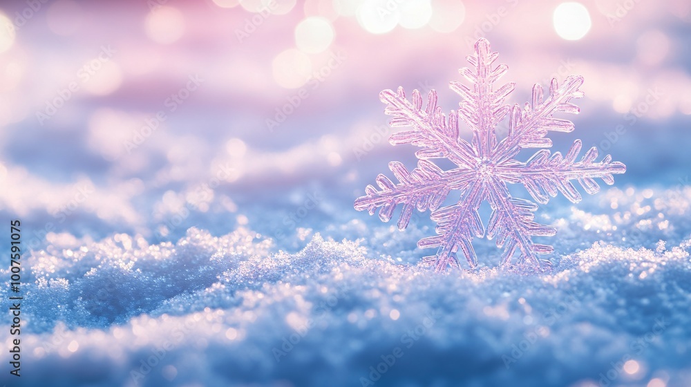 A Delicate Snowflake Resting on Sparkling Snow A Delicate Snowflake Resting on Sparkling Snow