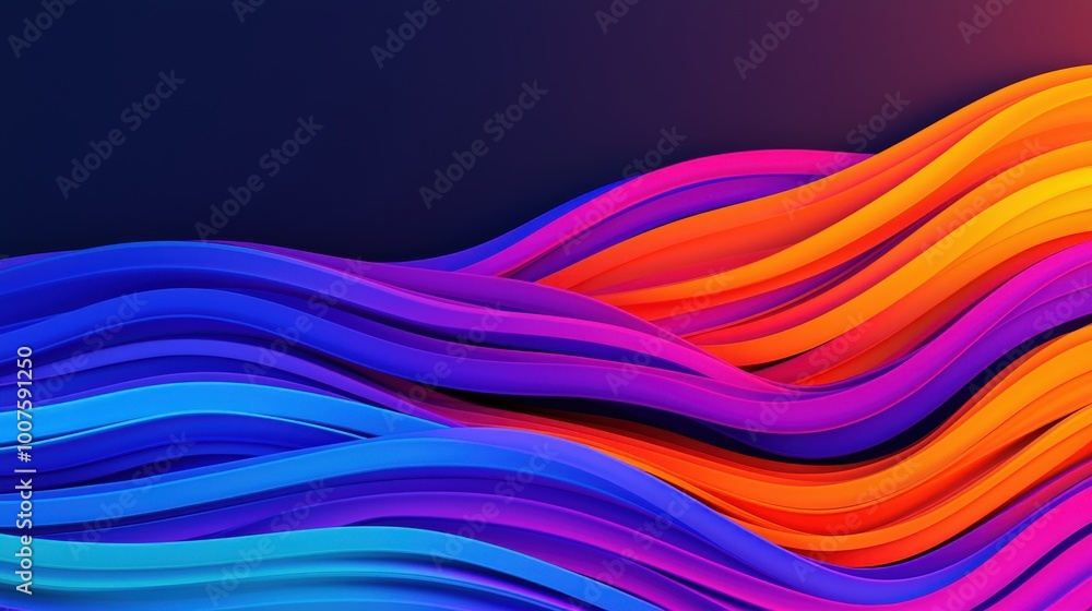 Naklejka premium Abstract Wavy Lines Neon Blue Orange Pink Gradient Background