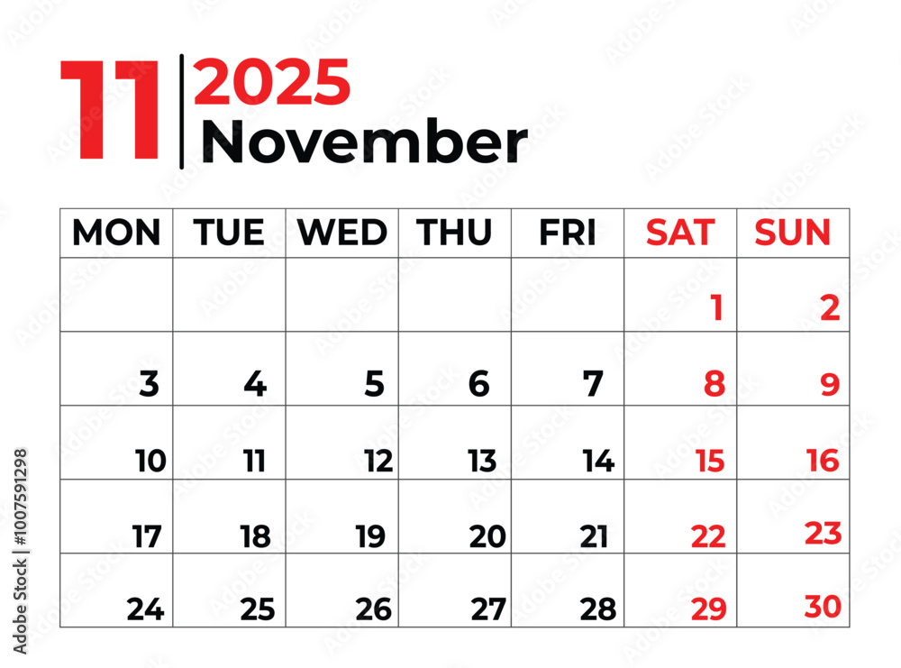 November 2025 Monthly Calendar design with clean look and week starts from sunday November 2025 Monthly Calendar design with clean look and week starts from sunday